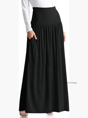 High Waisted Maxi Skirt with Pockets A-line Long Skirt Reg & Plus Size